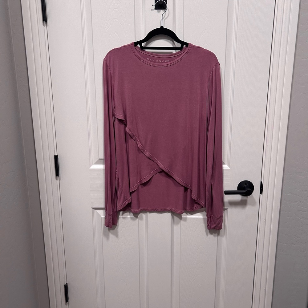 Long Sleeve Rose Color T-Shirt Pull Over Rayon/Spandex Crew Neck